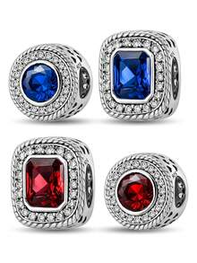 1PC 925 Sterling Silver Fashionable Colored Gemstone Beads Pendant Charm Suitable For Bracelets DIY Women's Jewelry - Silver - View 1