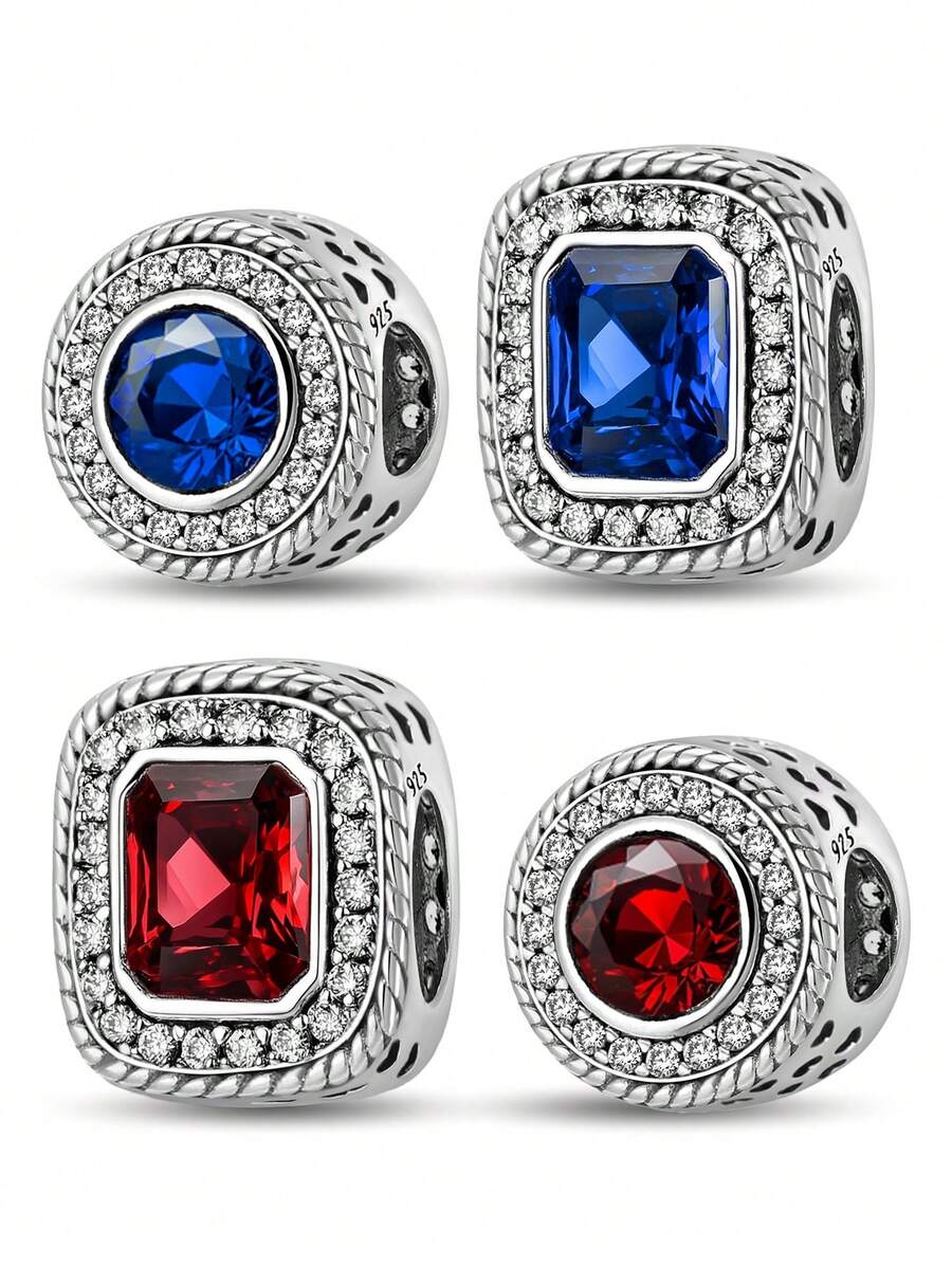 1PC 925 Sterling Silver Fashionable Colored Gemstone Beads Pendant Charm Suitable For Bracelets DIY Women's Jewelry - Silver - View 1