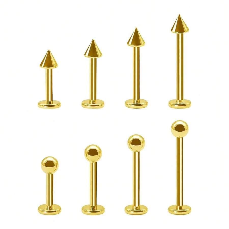 BLISI G23 Solid Titanium Eyebrow Piercing Jewelry, Gokd Black Rose Gold Silver Pink Rainbow Eyebrow Rings 16G Curved Barbell,Tiny Vertical Labret Lip Jewelry Rook Piercing Jewelry For Women And Men{Inchcolor_nameinch:Inch8pcsLipPiercing-Goldinch} - 8件金色唇環 - 查看 1