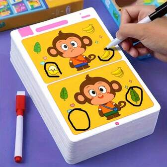 Barnens utbildningsspel: Ett fokusträningspapper som kan torkas upprepade gånger, lämpligt för barns naturvetenskapliga utbildning, testning och utvärdering (slumpmässig stil), barnundervisning, spel och viktigt för skolstart [penna ingår ej]