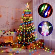 1, USB Powered, With Star Shaped Top Cover, Flashing Pentagram Waterfall Light, 8-Mode LED Light For Holiday Christmas Tree Decoration, Used For Holiday Gifts, Christmas Tree Decoration, Indoor Landscape, Background, Garden, Parties, Weddings, Dances, Carnival Activities, Full Of Vitality Lighting Decoration - Multicolor - View 4