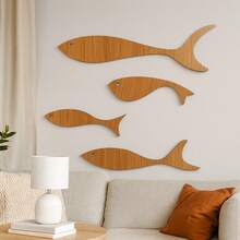 Wood's House Kit 4 Decorativos Peixes em MDF amadeirado para sala Quarto Escritório