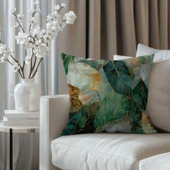 2pcs Gold Leaf Print Velvet Decorative Throw Pillow Covers, For Living Room Bedroom Sofa Home Farmhouse Decor Party, 17.7" X 17.7" (No Pillow Insert)