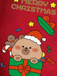 Grazioso capibara appoggiato a una grande mela che mangia a stomaco pieno. Stile preppy oversize minimalista e curvy per ragazzi e ragazze. Morbido e comodo girocollo sportivo. Carino e attraente. Versatile stile street. Felpa in cotone a maniche lunghe. - Grande rosso - Visualizzare 3