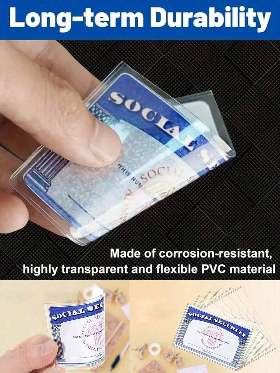 医疗保险卡保护套 透明PVC防水医疗卡/社保卡保护套 - 透明乙烯基塑料卡套，适用于保险卡、社保卡、地铁卡、驾照或其他卡片，可用作卡包、名片夹、信用卡夹、身份证夹，男女通用。 - 彩色 - 查看 1