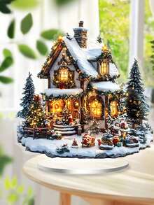 Świąteczny Domek Śnieżny Akrylowa Stojak na Biurko – Świąteczna Dekoracja Ze Stojakiem, Idealna Do Domu i Biura