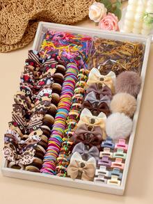 VBOOR 10/822件套复古棕色系发饰套装，适合女士秋冬季佩戴，包含毛绒发圈、纯色蝴蝶结发夹、兔耳朵发圈、弹力发圈、竹节发结、纯色发圈和TPU发绳，适合女士和女孩日常佩戴，可扎马尾辫。 - 彩色 - 查看 12