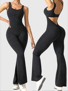 Speed mate Women's Butt Lifting Sleeveless Yoga Jumpsuit Women's Backless Yoga Jumpsuit - Dark Grey - View 3