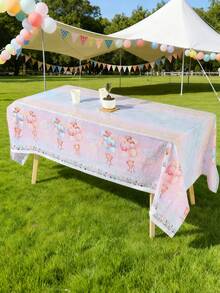3pcs 137*274CM/53.94*107.87IN Disposable Tablecloth, Waterproof And Oil-Proof PE Material, Dreamy Sweet Style With Pink & Blue Gradient Background, Decorated With Teddy Bears, Balloons And "Boy Or Girl" Text, Suitable For Gender Reveal Party Decoration - Multicolor - View 4