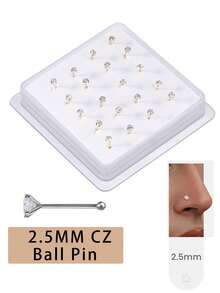 20PCS Golden Silvery Thin Nose Studs Set For Women Men 1.5mm-4mm Shiny CZ Nose Pins With L Shape, Straight, And Ball End – Nose Piercing Jewelry Case - Ball Pin - View 18