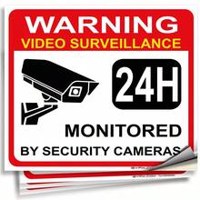 Video Surveillance Warning Sign Stickers -4-Piece Set 17.78 X 15.24 Cm - Premium Self-Adhesive Vinyl, Laminated, Providing Ultimate UV Protection, Wind And Rain Resistance, Scratch Resistance, Waterproofing, And Fade Resistance, Indoor And Outdoor