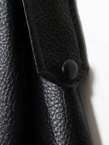 Women's Solid Color Faux Leather Long Sleeve Jacket, Autumn/Winter Black Spring - Black - View 6