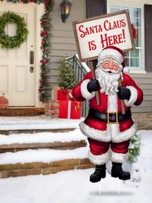 1pc Christmas Santa Claus Yard Sign, Outdoor Lawn Decoration, Plastic Material Sign, Santa Claus Element With "Santa Claus Is Coming!" Message, No Electricity Required, No Feathers, Christmas Holiday Theme Decoration, Outdoor Lawn Yard Decoration, Festival Party Decoration - Multicolor - View 8