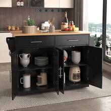 Serving Trolley With Folding Table, 120x46(70)X91, White, With Wheels And Interchangeable Wooden Legs, For Kitchen And Dining Room - Black+Natural + MDF + European - View 3