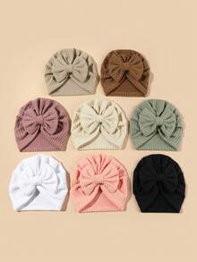 四季新生儿头带帽带蝴蝶结装饰，0-6 个月婴儿针织提花帽 - 彩色 - 查看 4
