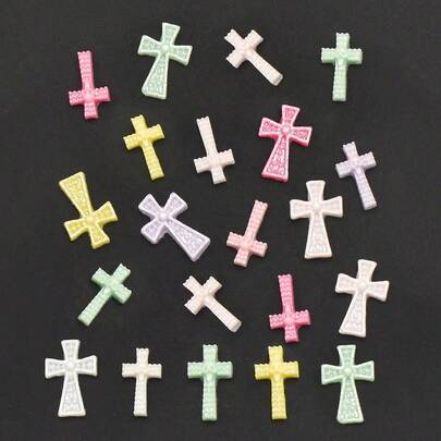50 chiếc phụ kiện trang trí móng hình thánh giá nhiều màu sắc, các loại phụ kiện trang trí móng hình thánh giá 3D bằng nhựa, dụng cụ làm móng.