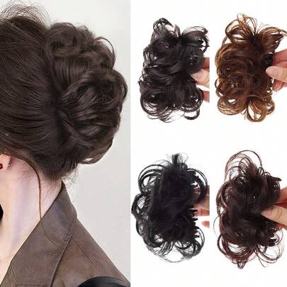 شعر مجعد للنساء، قطعة شعر طبيعية منفوشة وأنيقة، حاملات ذيل الحصان، أربطة شعر، أشرطة مطاطية للشعر، كرات شعر، قطعة رأس