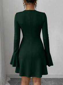 PRETTYGARDEN Women's Long Sleeve Elegant  Mini Dress Fall Bodycon Mock Neck Elegant Business Work Party Short Dresses New Years Valentine Vacation - 墨綠色 - 查看 2