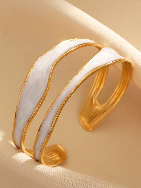 1 pieza Brazalete abierto de acero inoxidable con bloque de color asimétrico y acabado de goteo vintage francés, adecuado para uso diario y de fiesta de mujeres