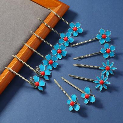 زوج من مشابك الشعر الزهرية العتيقة للنساء، مناسبة للارتداء اليومي، مشبك شعر