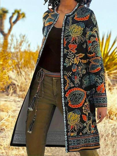 Veste longue imprimée vintage à la mode, convenant pour l'automne et l'hiver, cardigans pour femmes