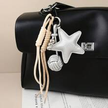 Medela Handmade Genuine Leather Star Textured DIY Knotted Keychain Pendant, Chain Bag Charm, Fashionable High-End Handcrafted Knotted Keychain With Star Pendant - Anti-Lost, Durable Faux Leather Bag Charm, 2 Color Options, Perfect For Birthday Gifts And Decorations. - Multicolor - View 6