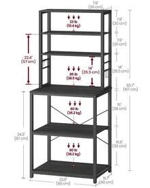 Kitchen Storage Rack, Coffee Bar, Baker's Rack, Total 6 Shelves And 6 Hooks, For Microwave, Steel Frame, Industrial, 40 X 60 X 167 Cm, Charcoal Grey And Ink Black - Black - View 6