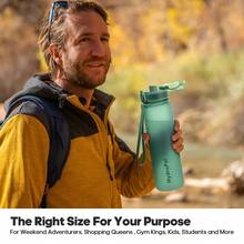 Unistar Water Bottle With Time Marker -Large 34 Oz Tritan Bottle & No Sweat Sleeve -Leak Proof Gym Sports Bottle With Fruit Infuser Strainer & Carrying Strap - Gift Package For Christmas - 深綠 - 查看 3