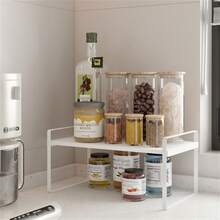 1pc 2-Tier Kitchen Cabinet Tabletop Organizer Rack, Multifunctional Countertop Storage Rack Made Of Carbon Steel, Suitable For Kitchen, Study, Office (Not For Heavy Items) - Carbon Steel Material - View 18