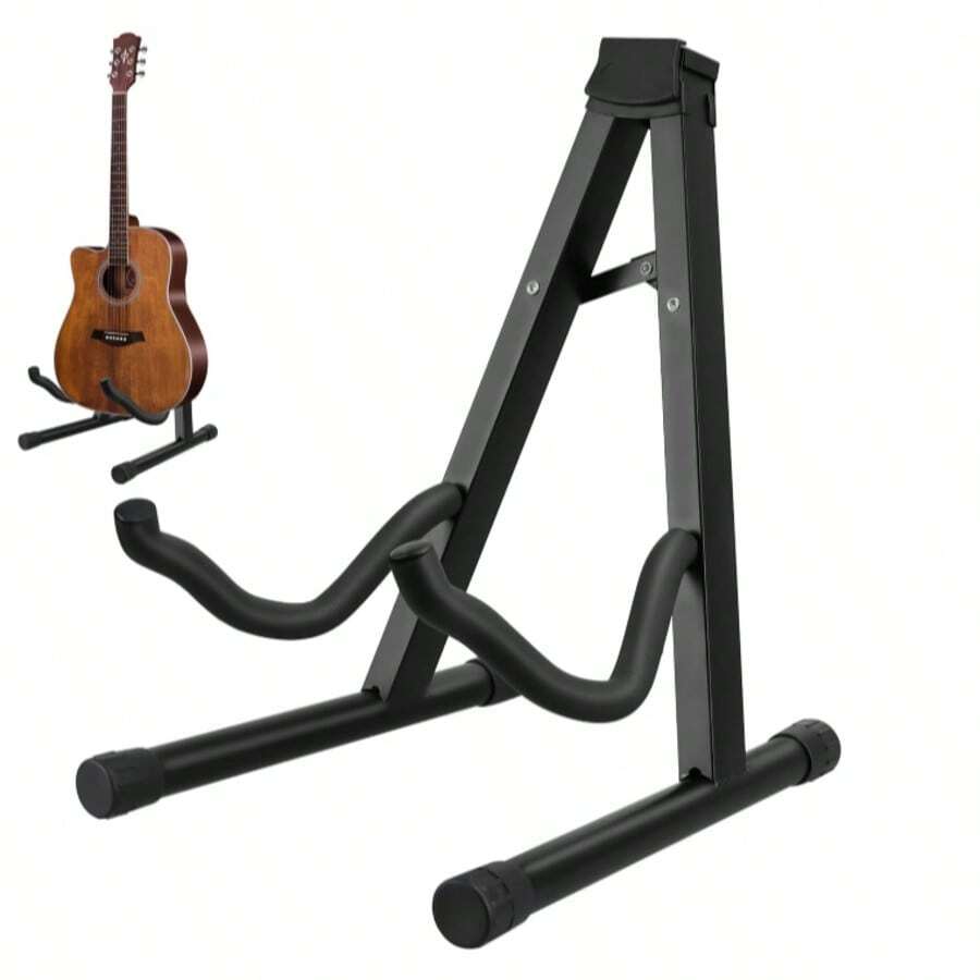 Guitar Stand A Frame Shape W Soft Foam Arm Non Slip Rubber For Acoustic Ele Ctric Bass Ukulele - Black - View 1