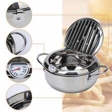 Techigher Deep Fryer Pot, 304 Stainless Steel Tempura Frying Pot With Lid & Temperature Control For Kitchen French Fries, Chicken Etc - Silver - View 6