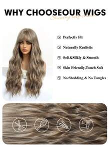 باروكة طويلة 26 بوصة للنساء باللون البني مع غرة، شعر مموج وكيرلي اصطناعي مقاوم للحرارة ذو مظهر طبيعي للاستخدام اليومي والحفلات والمدرسة والأعياد والمهرجانات والسفر والحفلات الموسيقية وهدايا عيد الميلاد، طبيعي وجذاب وبسيط وكاجوال ورياضي وكلاسيكي ومناسب للتنكر، شعر اصطناعي مقاوم للحرارة للاستخدام اليومي والحفلات والأعياد وهدايا عيد الميلاد وعيد الحب - بني - مشاهدة 8