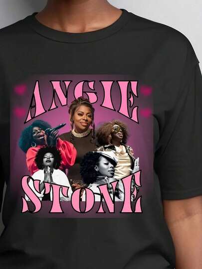 Camiseta Ultra Suave Angie Stone Tribute Regalo en Memoria para Fans de la Música 220gm 100% Algodón Cuello Redondo Unisex Casual y Elegante Ultra-Suave Transpirable