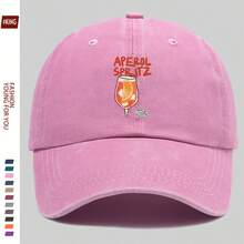 1PC Women's Fun "Aperol Spritz" Cocktail Print Baseball Cap, Durable And Fashionable,  Hip-Hop Design, Black Papa Truck Driver Hat, Breathable And Comfortable, Solid Color Simple, Retro Soft Top Dome Brim Dad Hat, Adjustable Size, Unisex, Youth Couple Skateboard Hat, Men And Women Casual Clothing Accessories, Suitable For Outdoor Cycling, Sports, Hiking, Fishing, Vacation, Beach, Ideal Gift Hat For Parents - 粉色 - 查看 6