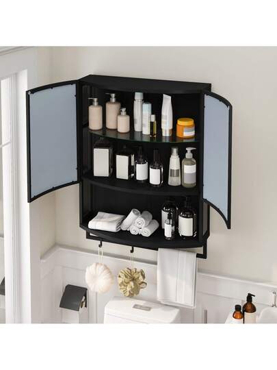 Moderne Arched Glass Two Door Cabinet (60cm) Shatterproof Spiegel out Double Layer Storage, Open Shelf Towel Rack Entryway, Living Room, Bathroom Dining Room view 3