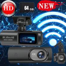 Cámara de salpicadero 4K WIFI Ultra HD, compatible con hasta 256GB, pantalla IPS de 3.73", sensor G incorporado, ángulo de visión de 170°, monitoreo de estacionamiento las 24 horas, rango dinámico amplio, visión nocturna, cámara frontal HD, grabación en bucle, compatible con 256GB, incluye tarjeta de memoria de alta velocidad de 64GB, cámara de salpicadero para automóvil, cámara de salpicadero para smartphone, video de alta calidad