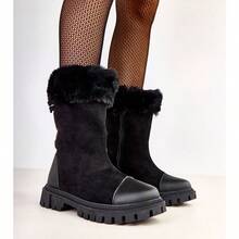Black Ankle Boots With -Suede Upper And Fur Satisa - Black - View 2