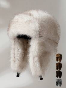 1pc Women's New Faux Fur Ombre Reversible Trapper Hat, Thick Warm Ear Protection Fluffy Outdoor Cycling Cap, Winter Ski Hat, Fashion & Versatile