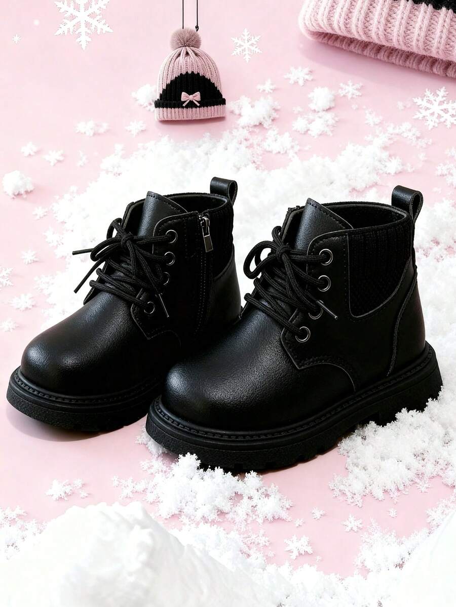 Winter Bestselling Children's Ankle Boots, Boys' And Girls' Black Boots, Toddler School Shoes, Suitable For Holidays, Parties, Shopping And Vacation - Black - View 1