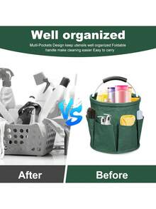 6-Pocket Foldable Portable Cleaning Caddy, Handheld Cleaning Tote Bag With Handle, Suitable For Outdoor Camping, Garden Storage, Home Bathroom, Great Gift For Valentine's Day And Other Holidays (Gray/Green/Black/Blue) - Multicolor - View 6