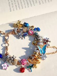 1 件爱心、樱花、蝴蝶手链；1 件夜光萤火虫时尚手链；1 件复古花卉手链；生日纪念手链 - 金色 - 查看 6