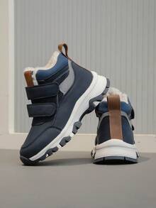 1 Pair Kids Outdoor Hiking Anti-Slip Waterproof Snow Boots, Children Mid-Calf Winter Boots, Unisex - Navy Blue - View 5