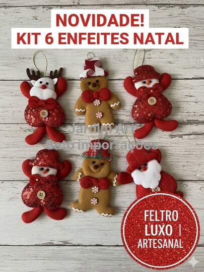 Enfeites de Natal em Feltro Kit 3/6/9/12 Unidades Barato | Pendurar Árvore Guirlanda | Noel Biscoito