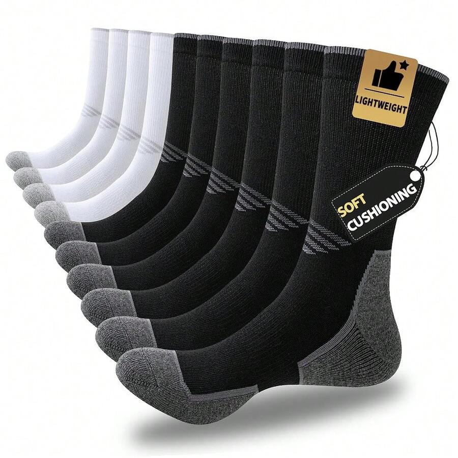 JOYNÉE 5/10 Pairs Mens Lightweight Athletic Crew Socks Cushioned Breathable Long Socks For Sports Running{"Color_name":"Multicolor2(5Pairs)","Size_name":"Large"} - Nhiều màu 2 (5 cặp) - Xem 1