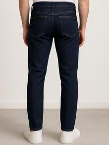 Pantalon de mezclilla corte recto slim para caballero - Azul Marino - Ver 3