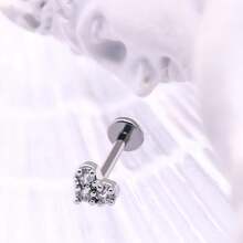 2~4 piezas 16G 316L Anillos de labio Empuje Mariposa y Abeja Anillos de nariz Empuje superior Anillos de nariz sin rosca de acero quirúrgico de espalda plana Pendientes para mujeres{"Color_name":"Plata3piezascorazón" - 3 corazones de plata - Ver 8