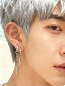 2PCS Rivet Asymmetrical Earrings Stainless Steel Ear Hoops Ear Piercing Ear Stack Spike Dangle Earring Body Piercing Helix Piercing