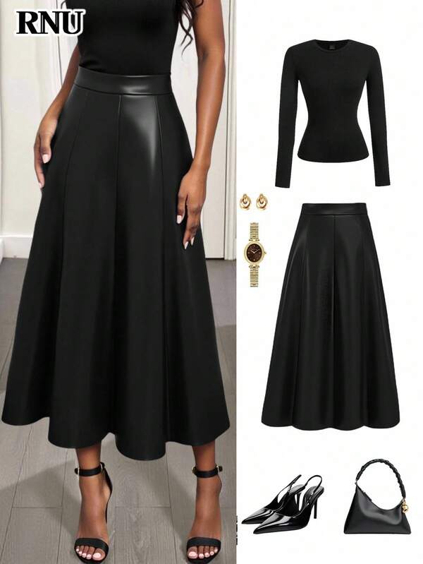 RNU Women's Black Pu Leather Zipper And A-Line Halloween Costume Party Elegant Skirt For Party Wedding Guest Skirt For Women Going Out Winter Clothes For Women Elegant Party Autumn Clothes Winter Christmas Skirt Fall Clothes For Women Chic Classy Outfits For Women Casual Women Outfits Brown Skirt Christmas Clothes Christmas Outfit For Women Halloween Clothes Women Skirt
