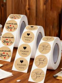 1 Rotolo (500 pezzi) Adesivi di ringraziamento in carta kraft, adesivi rimovibili rotondi da 1 pollice in PVC fatti a mano in inglese, ideali per piccole imprese, cottura, catering, confezionamento, decorazione fai-da-te - Adesivi di ringraziamento in carta kraft - Visualizzare 2