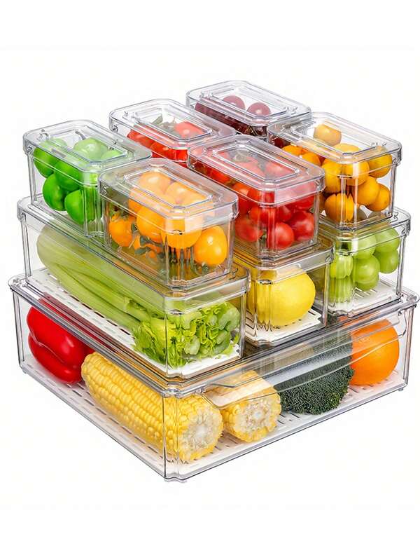 Awaoko 2/10 Stück transparente Küchen-Aufbewahrungsboxen mit Deckel, hergestellt aus PET-Material, stapelbare Lebensmittel-Aufbewahrungsbehälter, geeignet für Kühlschrank, Küche, Speisekammer, Schränke, Regale, zur Aufbewahrung von Obst, Gemüse, landwirtschaftlichen Produkten, ideal für Zuhause, Restaurant, Outdoor-Camping, Partys, Abendessen, Büros, Geschenk zum Vatertag